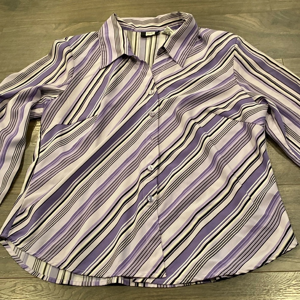 ✅Studio 1940 purple & black striped long sleeve button down size XL GC 7:18